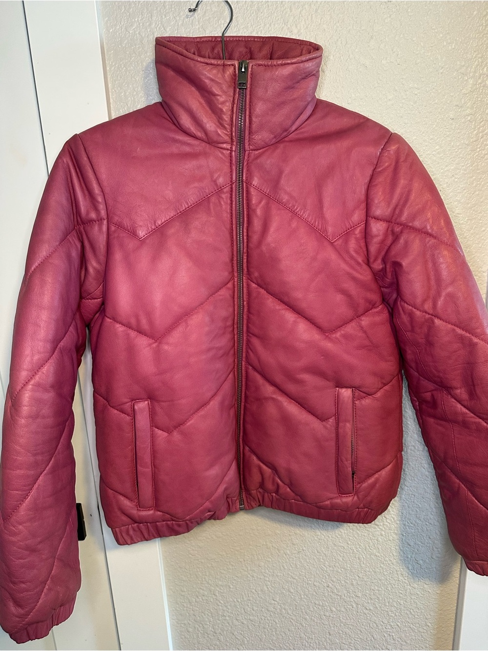 Women’s Pink Quilted Leather Jacket